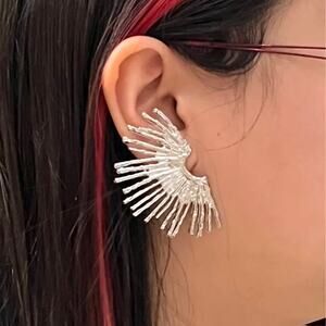 New Earrings Star Sun Burst Fan Silver Tone Statement Designer Jewelry LOT AU31